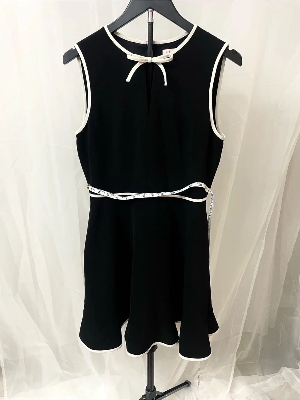 Ted Baker Black A-Line Sleeveless Dress with White Trim and Pockets